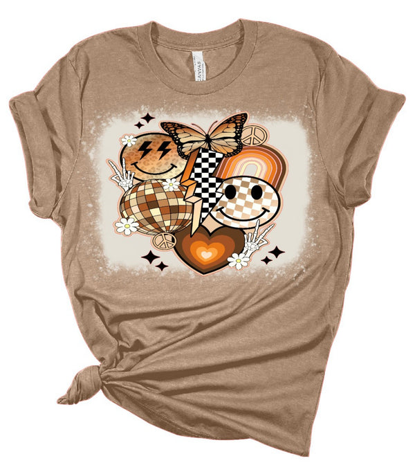 BUTTERFLY HAPPY FACE BLEACHED TSHIRT